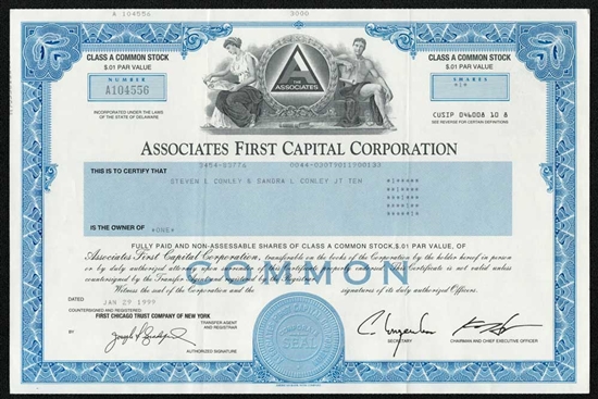 Associates First Capital Corp Stock Certificate
