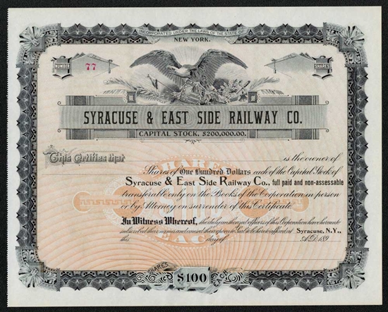 Syracuse & East Side Railway Co. - 1890