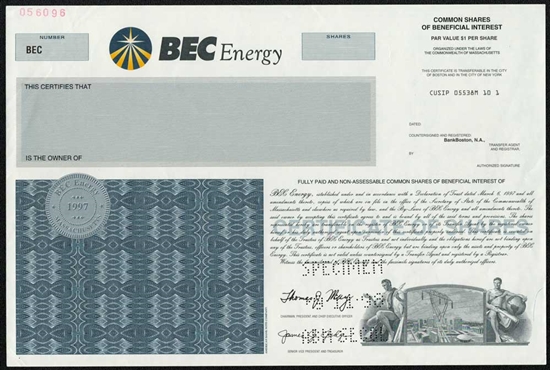 BEC Energy Specimen Stock Certificate