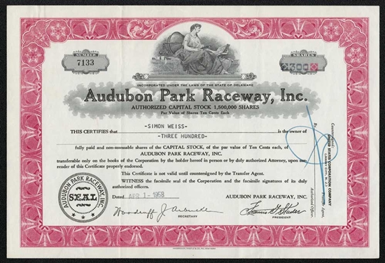 Audubon Park Raceway, Inc - 1958