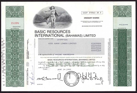 Basic Resources Corporation Stock Certificate - 1960s