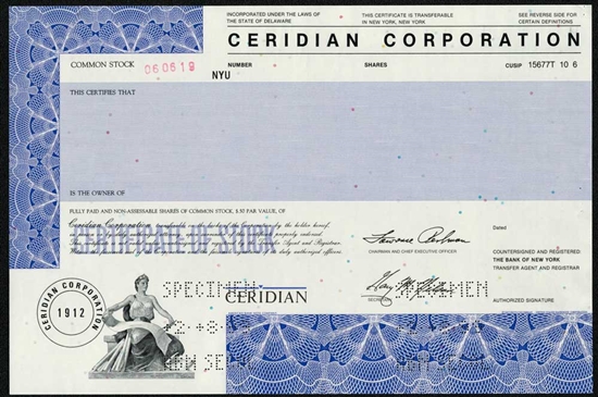 Ceridian Corp Specimen Stock Certificate