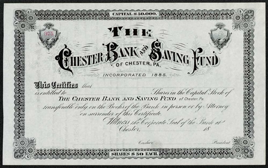 The Chester Bank and Saving Fund of Chester, PA - 1880s