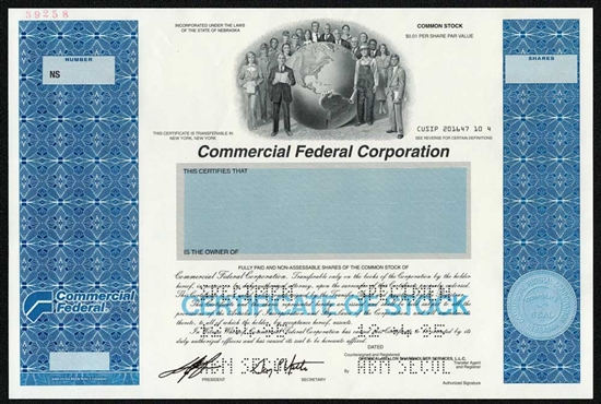 Commercial Federal Corp Specimen Stock Certificate