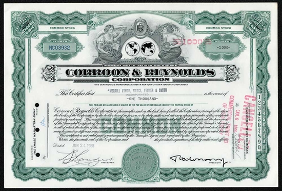 Corroon & Reynolds Corp - 1966 - Issued to Merrill Lynch