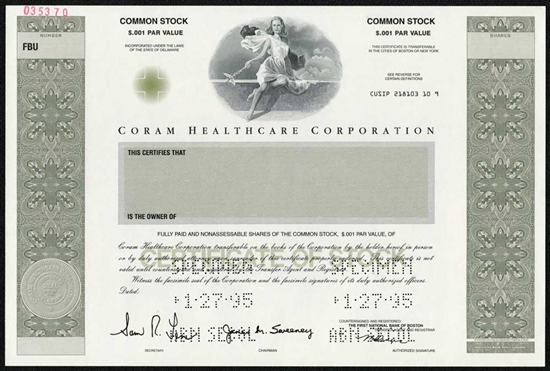 Coram Healthcare Corp Specimen Stock Certificate