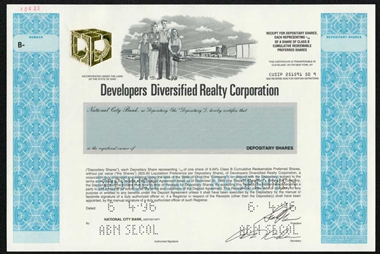 Developers Diversified Realty Corp Specimen Stock Certificate