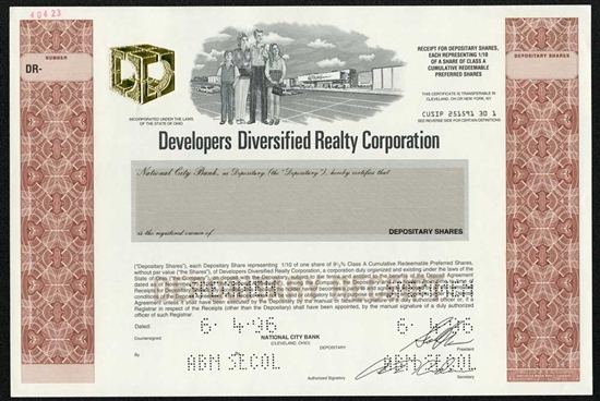 Developers Diversified Realty Corp Specimen Stock Certificate