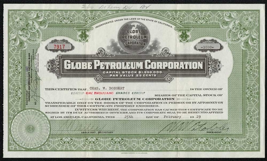 Globe Petroleum Corporation - 1929