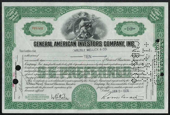 General American Investors Company, Inc. Stock Certificate