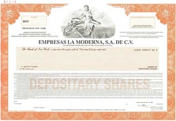 Empresas La Moderna S.A De C.V. Specimen Stock Certificate