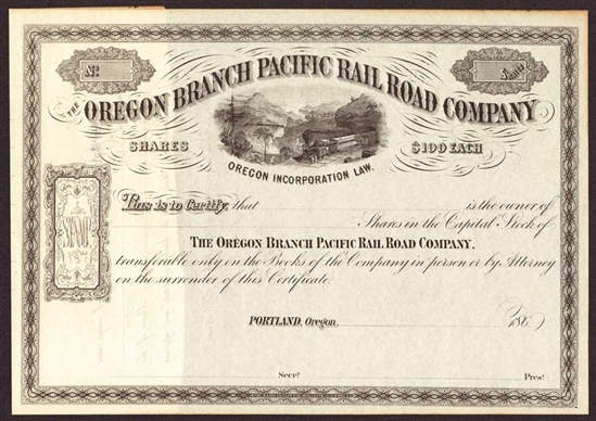 The Oregon Branch Pacific Rail Road Company - 1860s