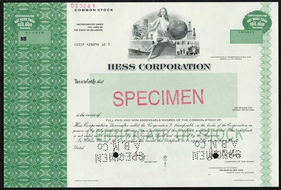 Hess Corporation Specimen Stock Certificate
