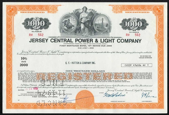 Jersey Central Power & Light $1,000 Bond