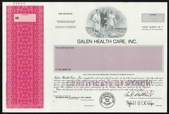 Galen Health Care Specimen Stock Certificate