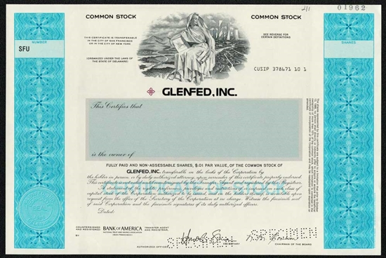 Glenfed, Inc. Specimen Stock Certificate