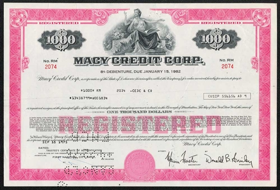 Macy Credit Corp $1000 Bond