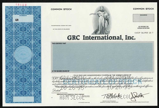 GRC International, Inc. Specimen Stock Certificate