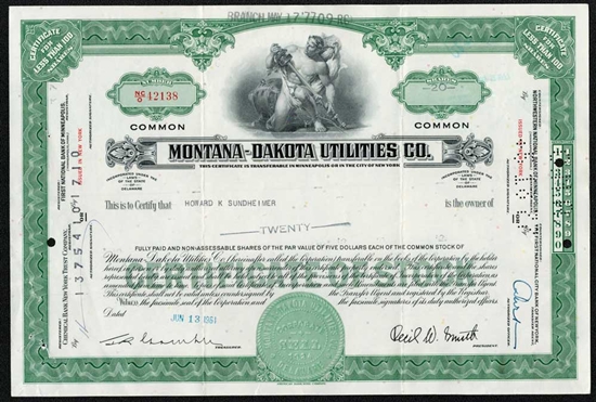 Montana-Dakota Utilities Co Stock Certificate