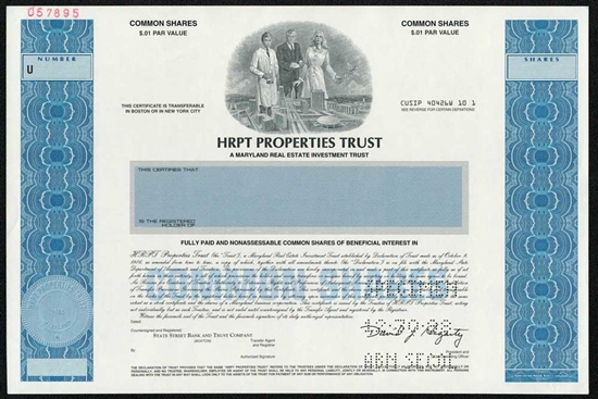 HRPT Properties Trust Specimen Stock Certificate