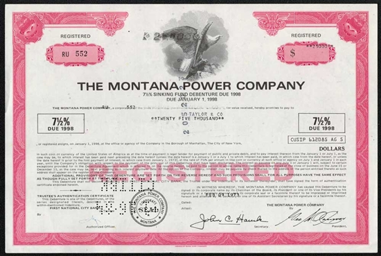 The Montana Power Company Bond - Red