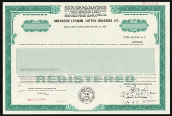 Shearson Lehman Hutton Bond Certificate - Specimen