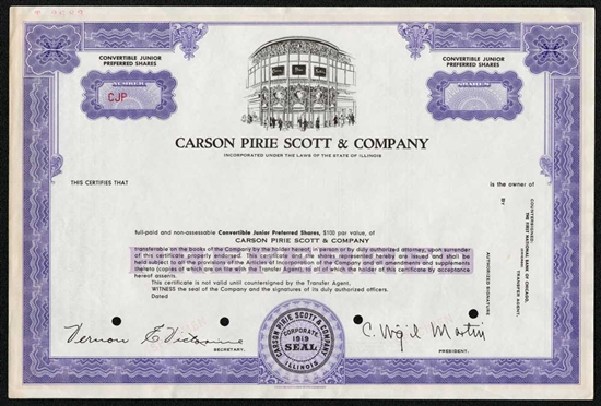 Carson Pirie Scott & Co Specimen Stock Certificate