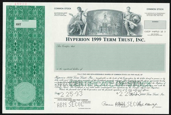 Hyperion 1999 Term Trust Specimen Stock Certificate