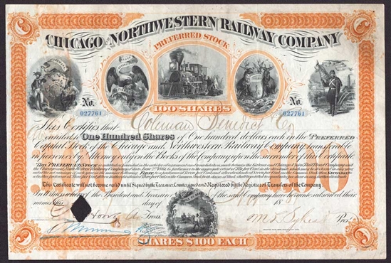 Chicago and Northwestern Railway Co Stock Certificate -1881
