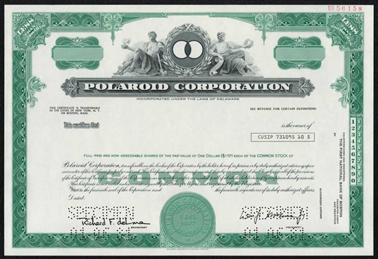 Polaroid Corporation Specimen Stock Certificate - 1981