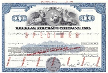 Douglas Aircraft Company Specimen Stock Certificate - 1966