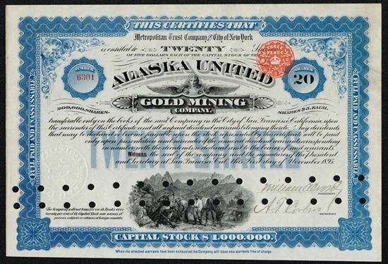 Alaska United Gold Mining Co Stock Certificate - 1890s
