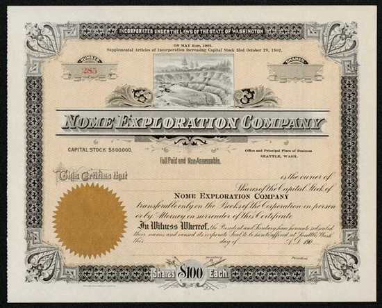 Nome Exploration Company Stock Certificate - 190_