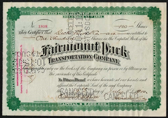 Fairmount Park Transportation Co. - 1900