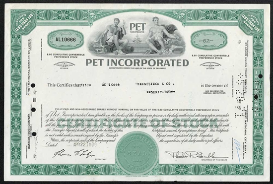 Pet Incorporated Stock Certificate - Green