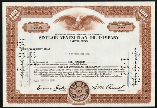 Sinclair Venezuelan Oil Company Stock 100sh