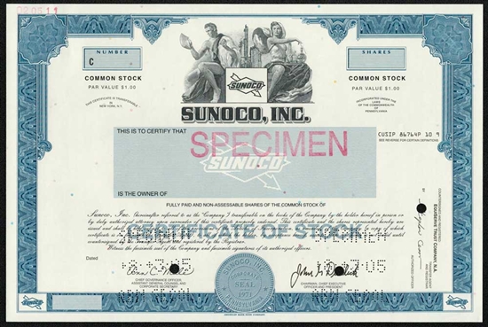 SUNOCO, Inc. Specimen Stock Certificate  (Sun Oil)