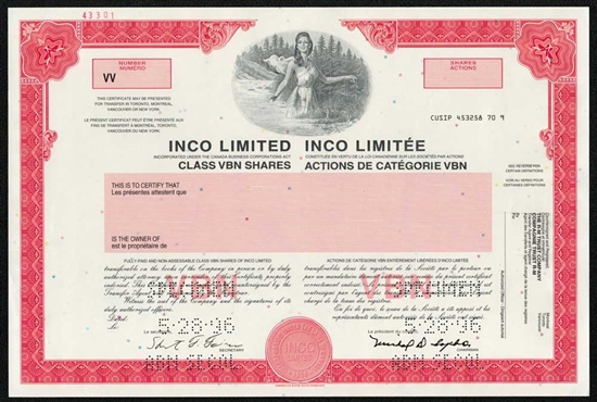 INCO Limited Specimen Stock Certificate
