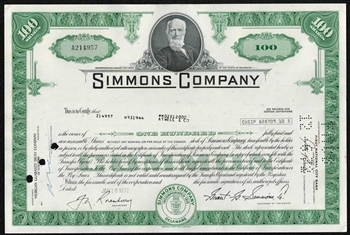 Simmons Company (Mattress) Stock Certificate