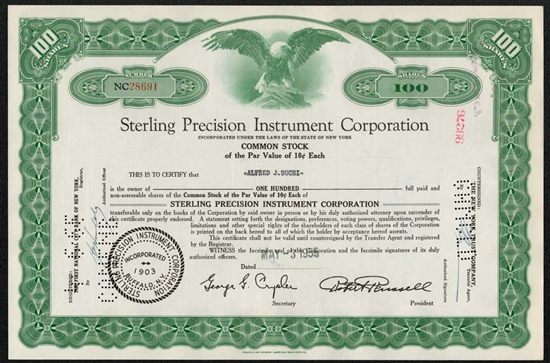 Sterling Precision Corporation Stock 1950s