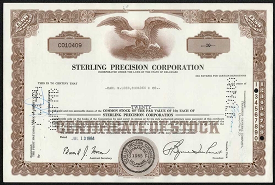 Sterling Precision Corporation Stock 1960s