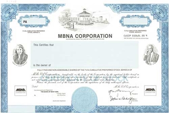MBNA Corp Specimen Stock Certificate