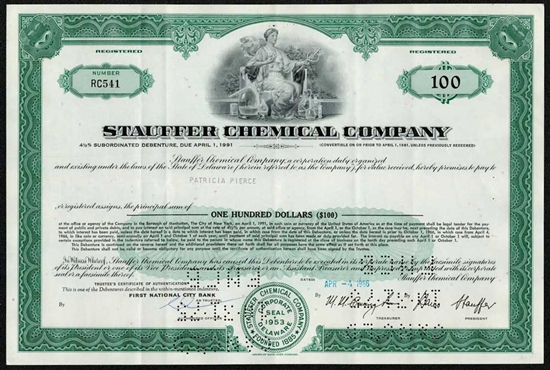 Stauffer Chemical Company $100 Bond