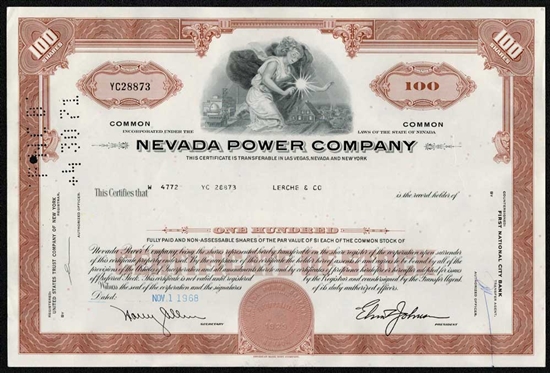 Nevada Power Company Stock Certificate | Nevada Power Stock