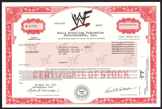 World Wrestling Federation (WF) Stock Certificate
