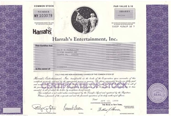 Harrah's Entertainment, Inc. Stock Certificate (casino)