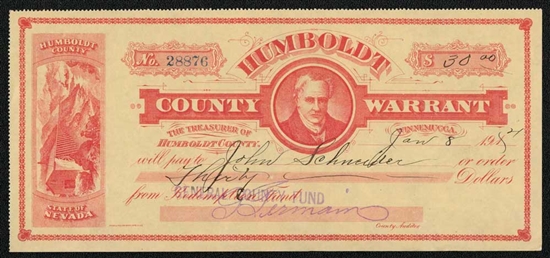 Humboldt County Warrant - Winnemucca Nevada