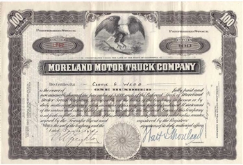 Moreland Motor Truck Company Signed by Watt Moreland