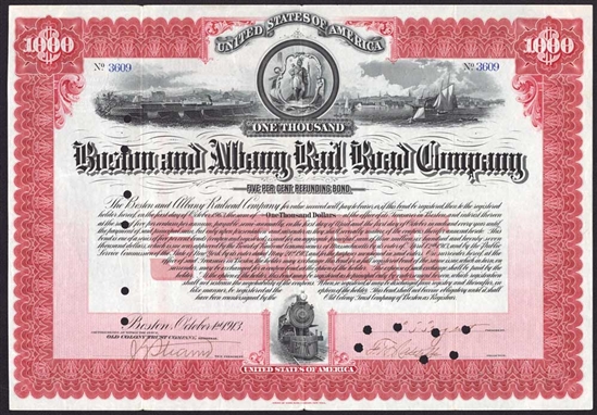 Boston And Albany Railroad Company  $1000 Bond - 1913