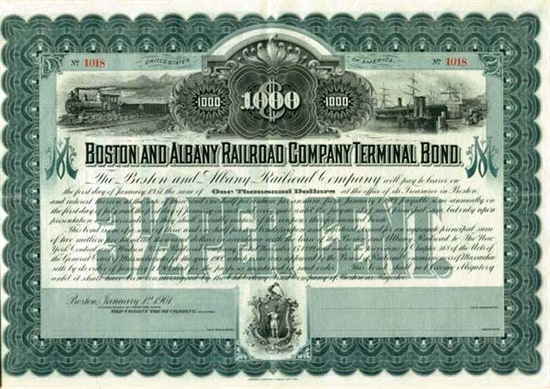 Boston And Albany Railroad Company Terminal Bond - 1901